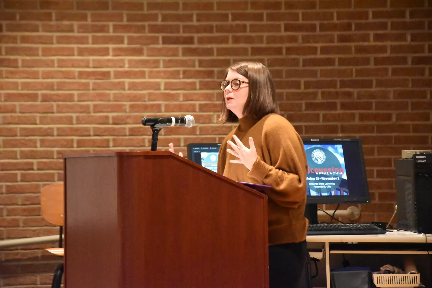 Student giving presentation