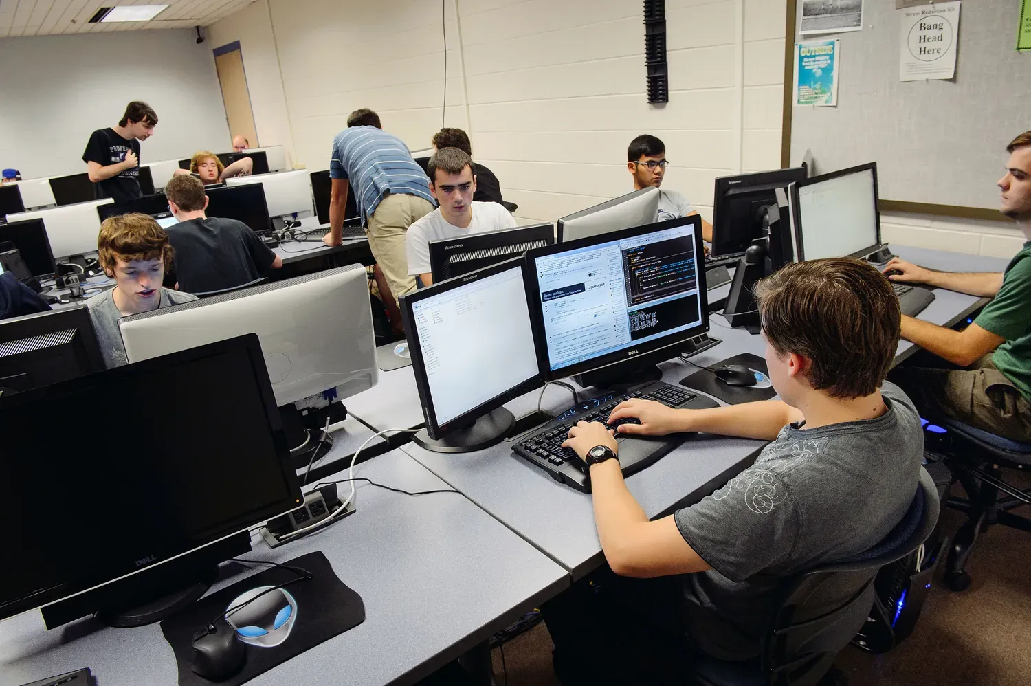Students in a computer lab learning