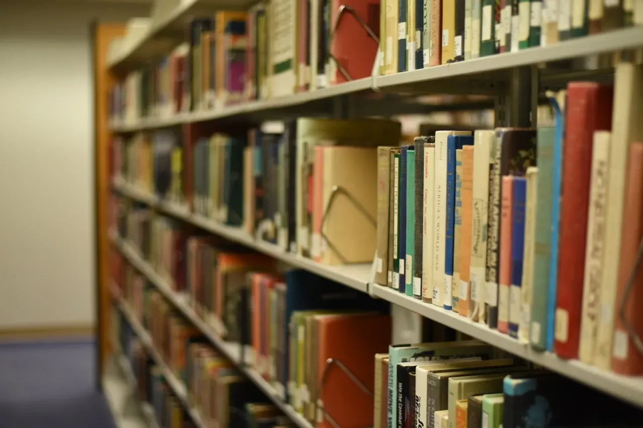 Books on books shelf in library 