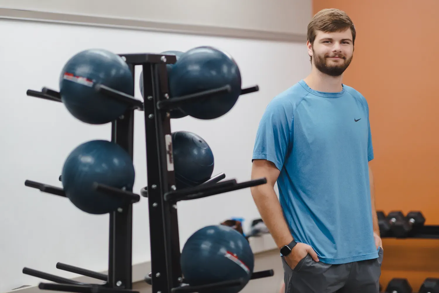 Student with exercise equipment