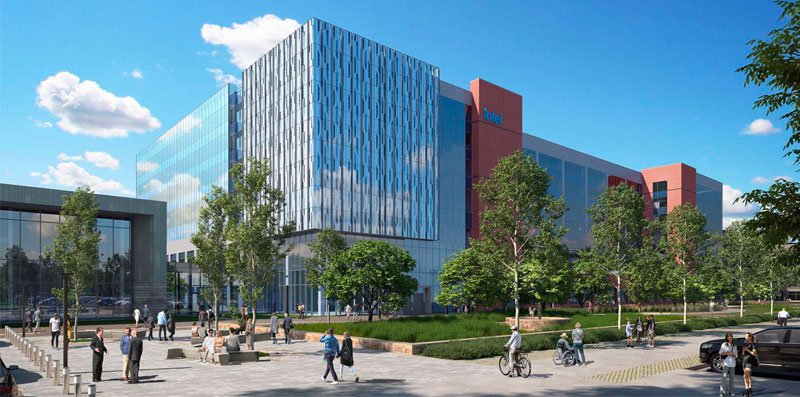 A rendering shows plans for new leading-edge Intel processor factories in Licking County, Ohio.
